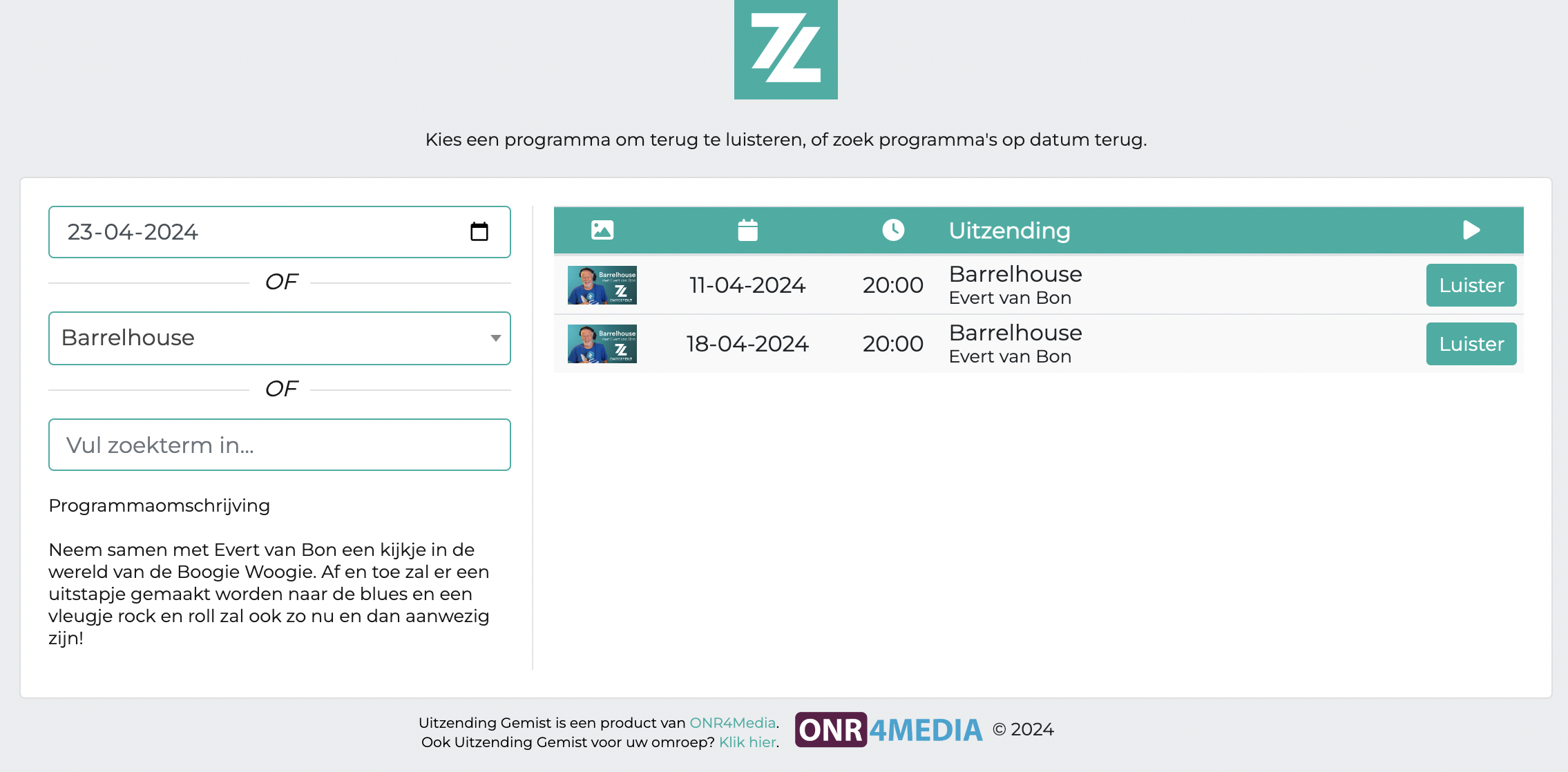 Voorbeeld Uitzending Gemist platform